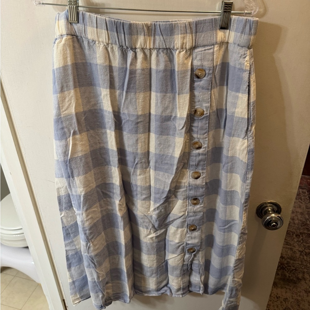 Madewell Blue and White Plaid Midi Skirt